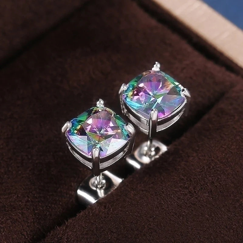 Multi-colored square stud earring