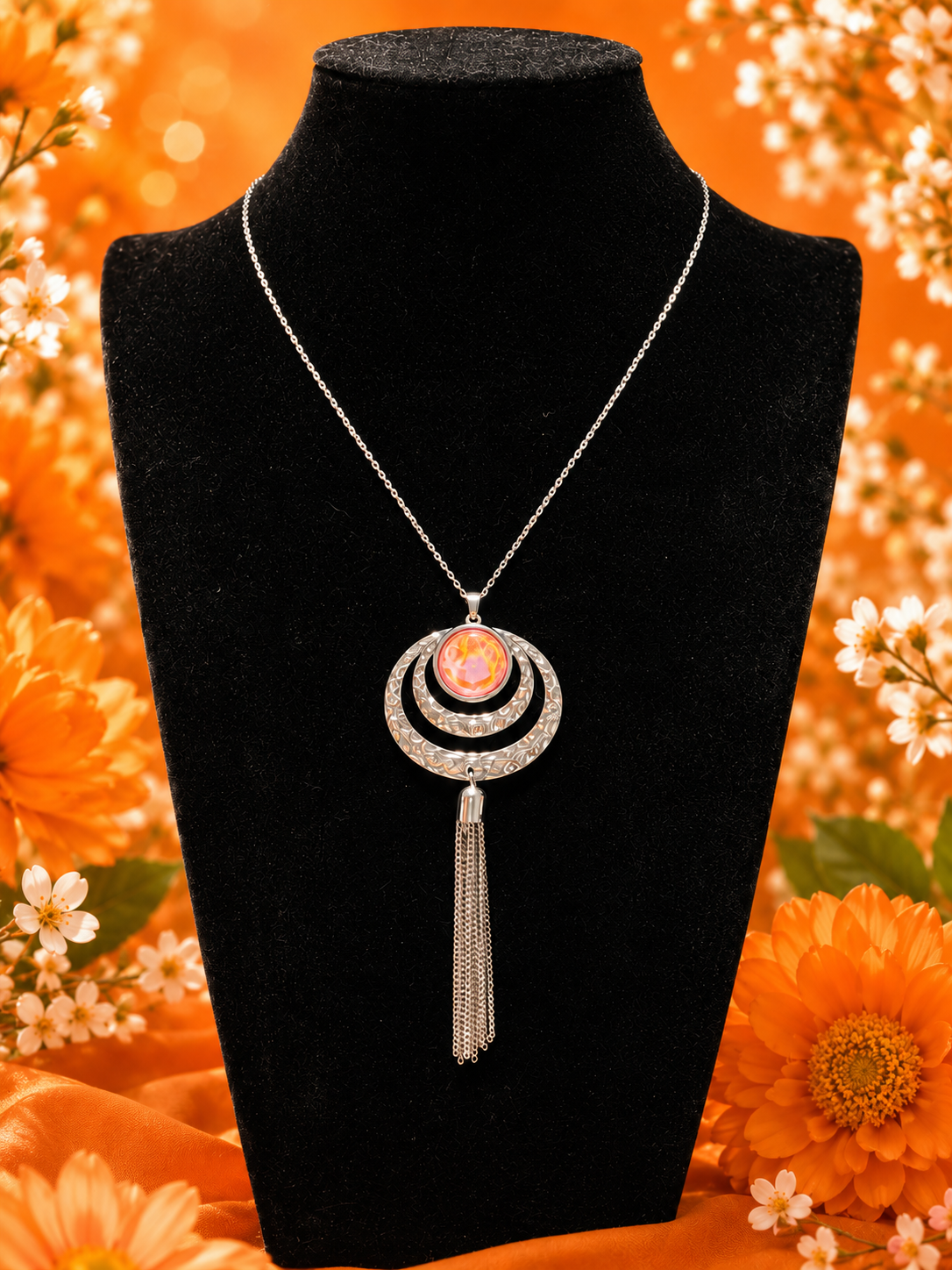 Custom Necklace with tassel - Orange