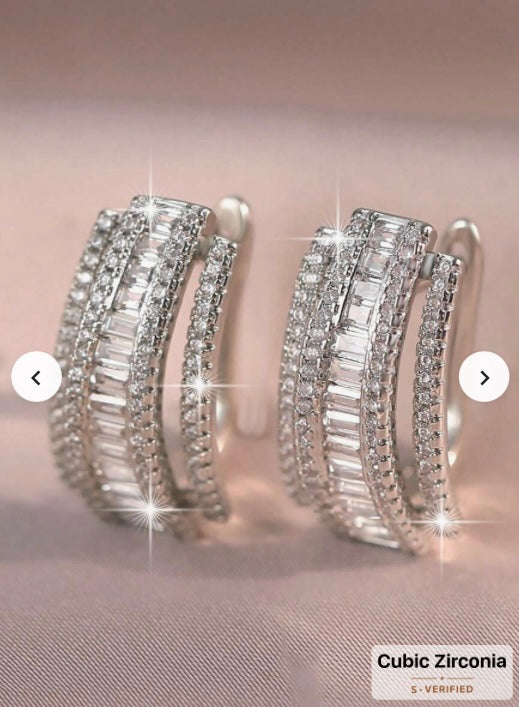 CZ Hoop Earring - White