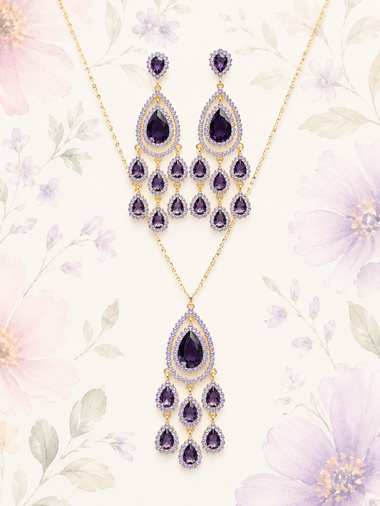 Custom Necklace - Teardrop Crystal Chandelier - Purple