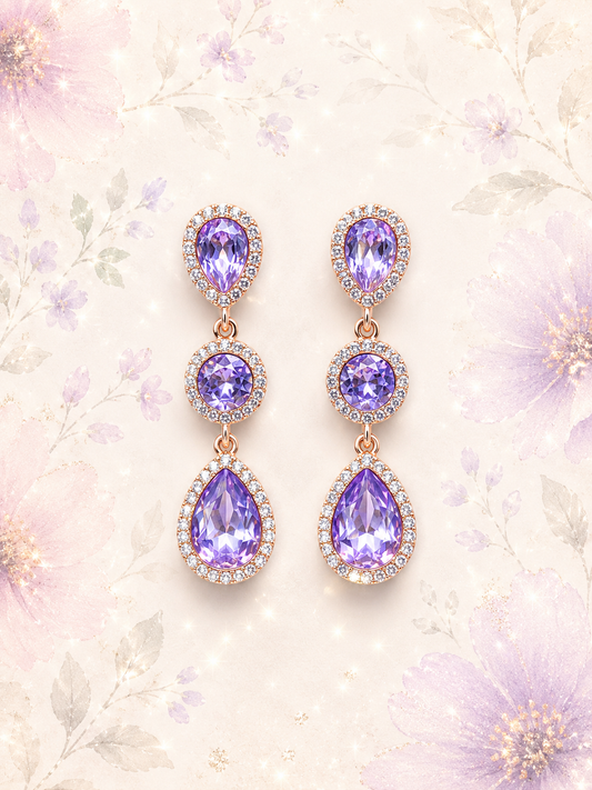 Rose Gold - Bohemian Rhinestone Earrings - Purple