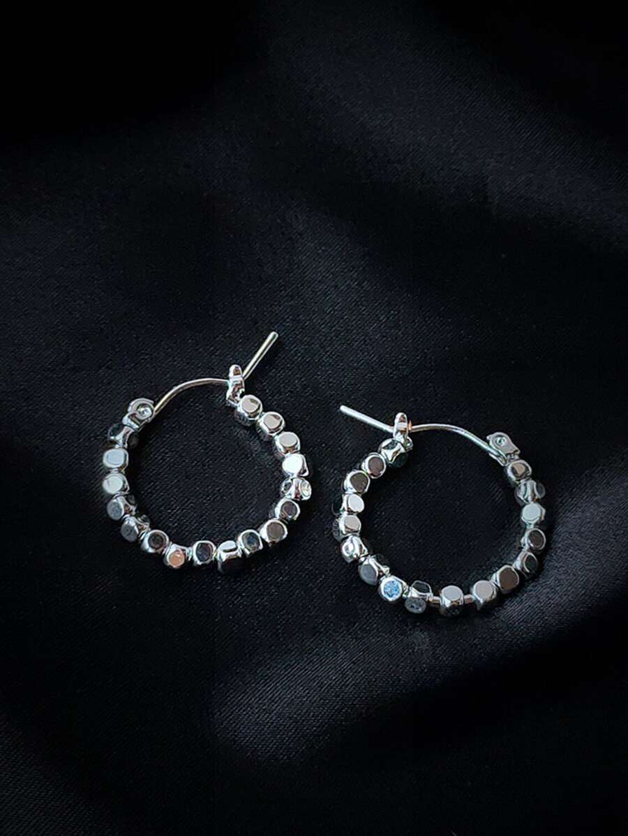 Round Bead Hoop Earring