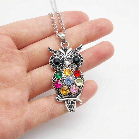 Owl Necklace with Rhinestones