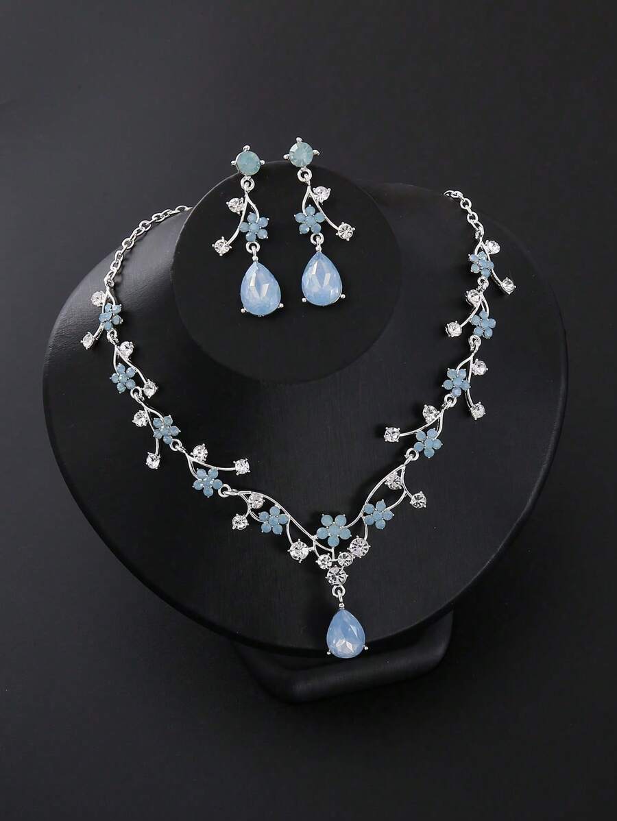 Sunflower Crystal Jewelry Set - Light Blue