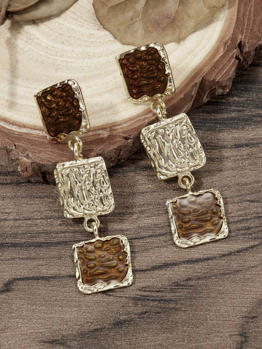 Square Earrings - Brown/Carmel/Gold