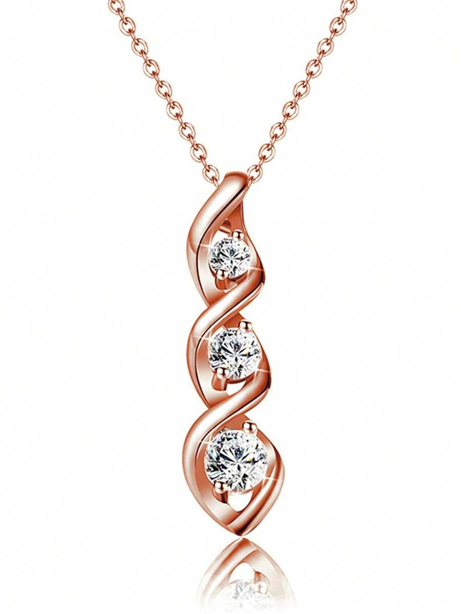 Three CZ Necklace - Rose Gold