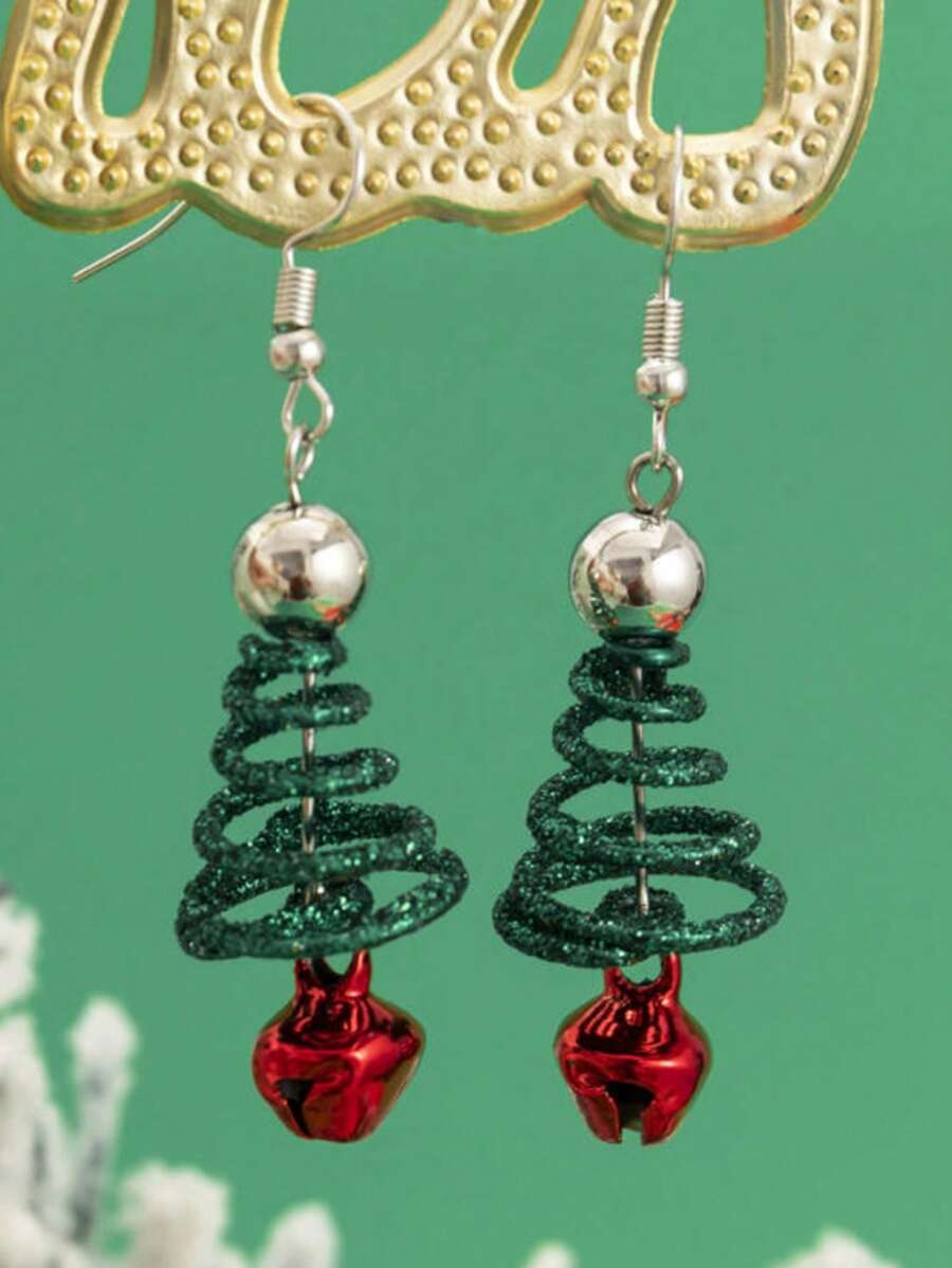Spiral Christmas Tree Earring - Green
