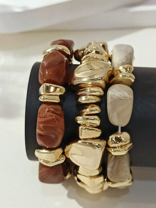 Thick Multi-Layer Brown Acrylic Beaded Bracelets