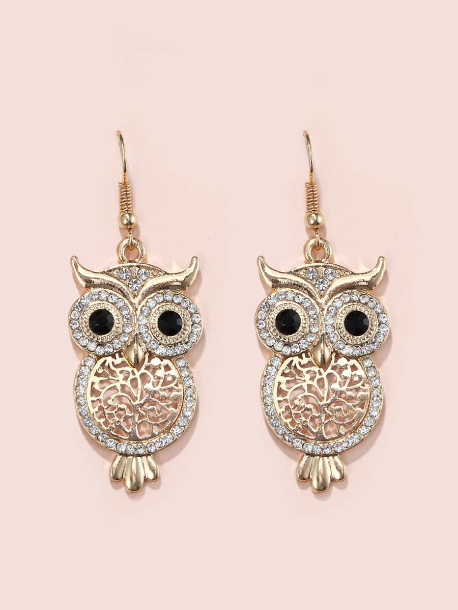 Rhinestone Owl Earring Gold
