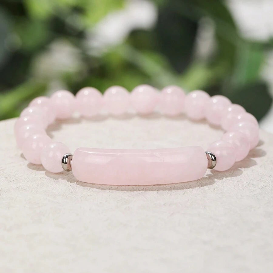 Natural Stone Rectangle Bracelet - Rose Quartz