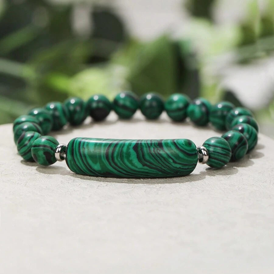 Natural Stone Rectangle Bracelet - Peacock