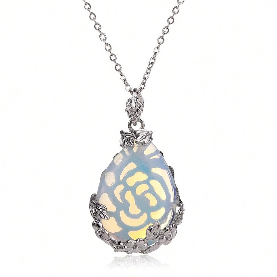Natural Stone Water Drop Flower Necklace - Protein