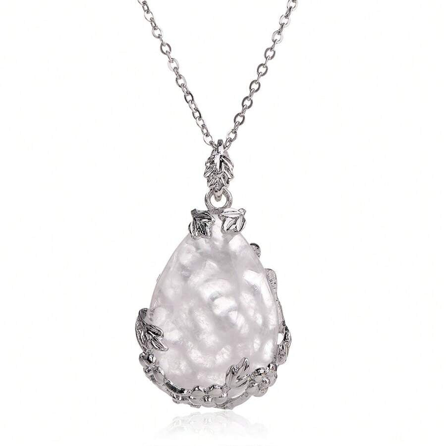 Natural Stone Water Drop Flower Necklace - White Crystal