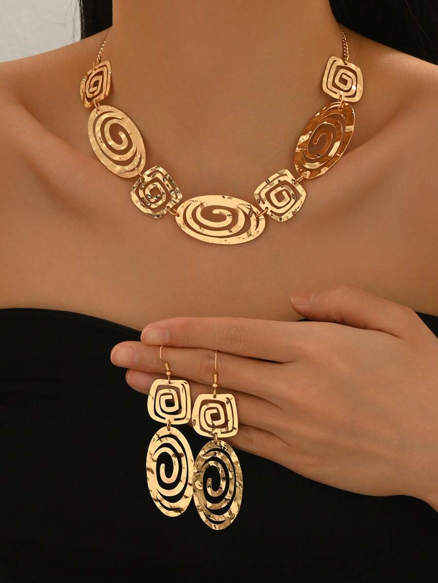 Geometric Statement Jewelry Set - Gold