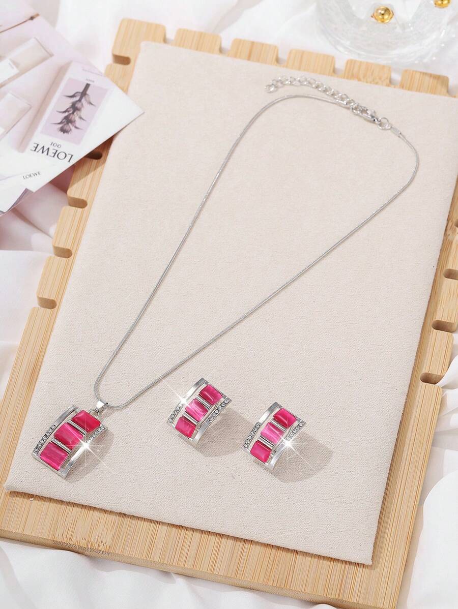 Rhinestone Jewelry Set - Pink