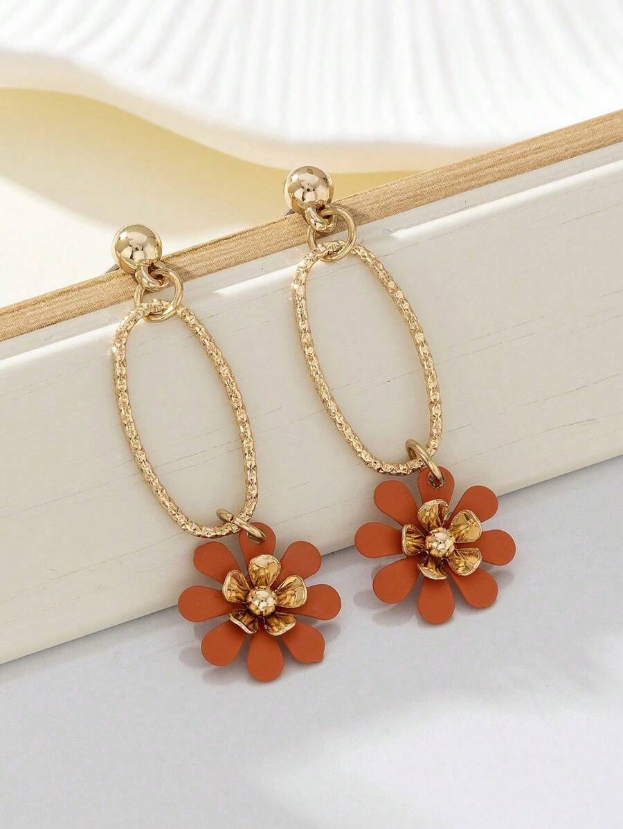 Floral Earring - Orange