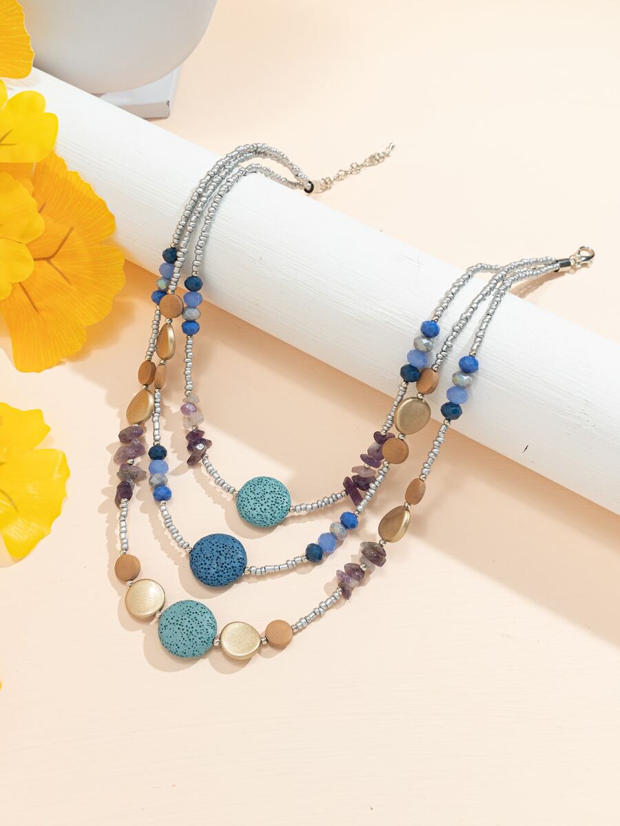Beaded Layered Necklace - Blue