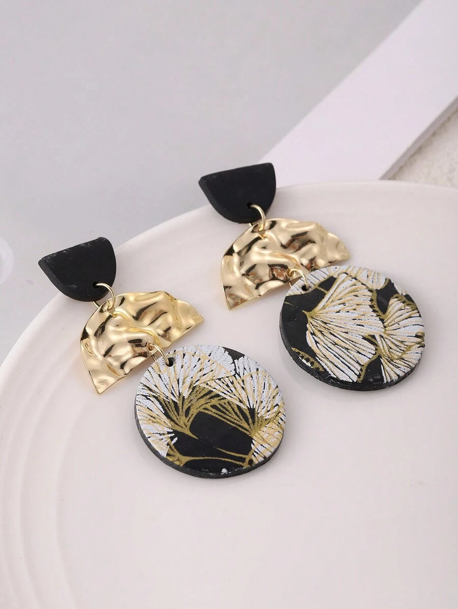 Printed Black and Gold Earrings