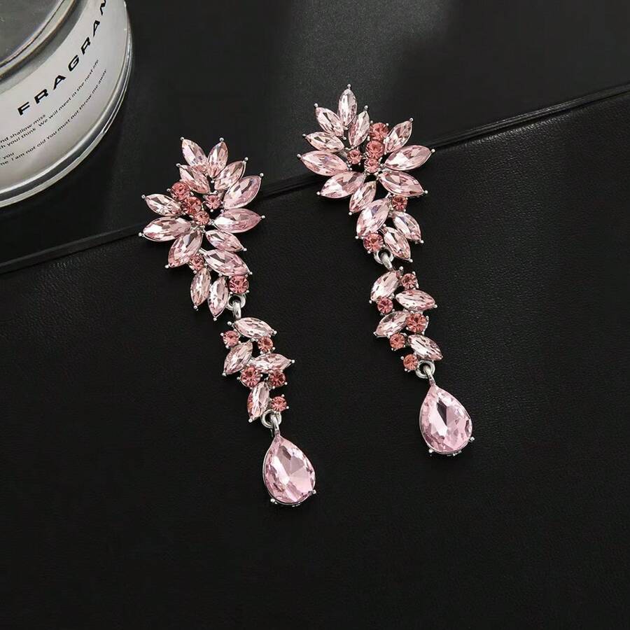 Crystal Rhinestone Dangle Earring - Pink