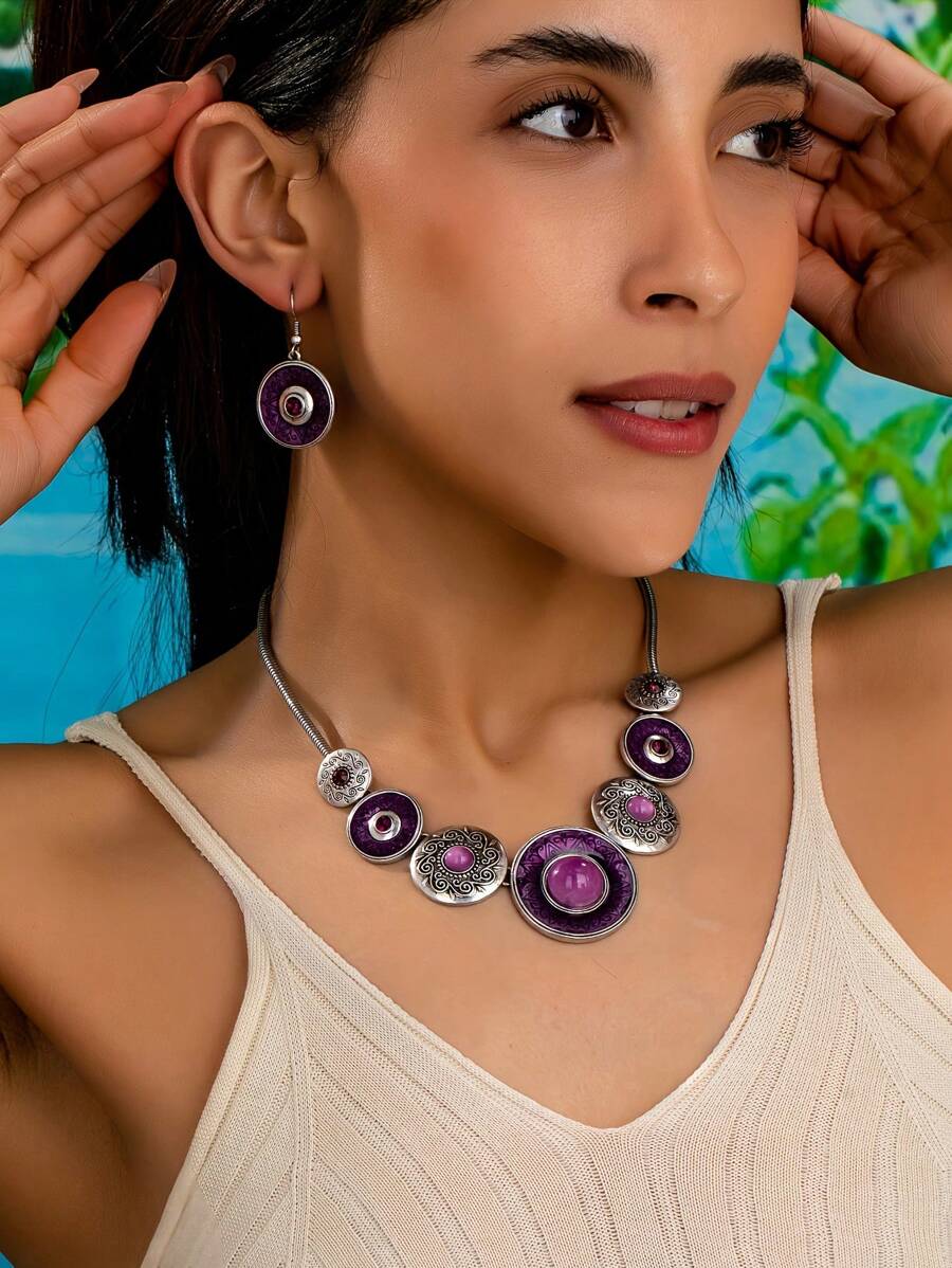 Round Design Jewelry Set - Purple