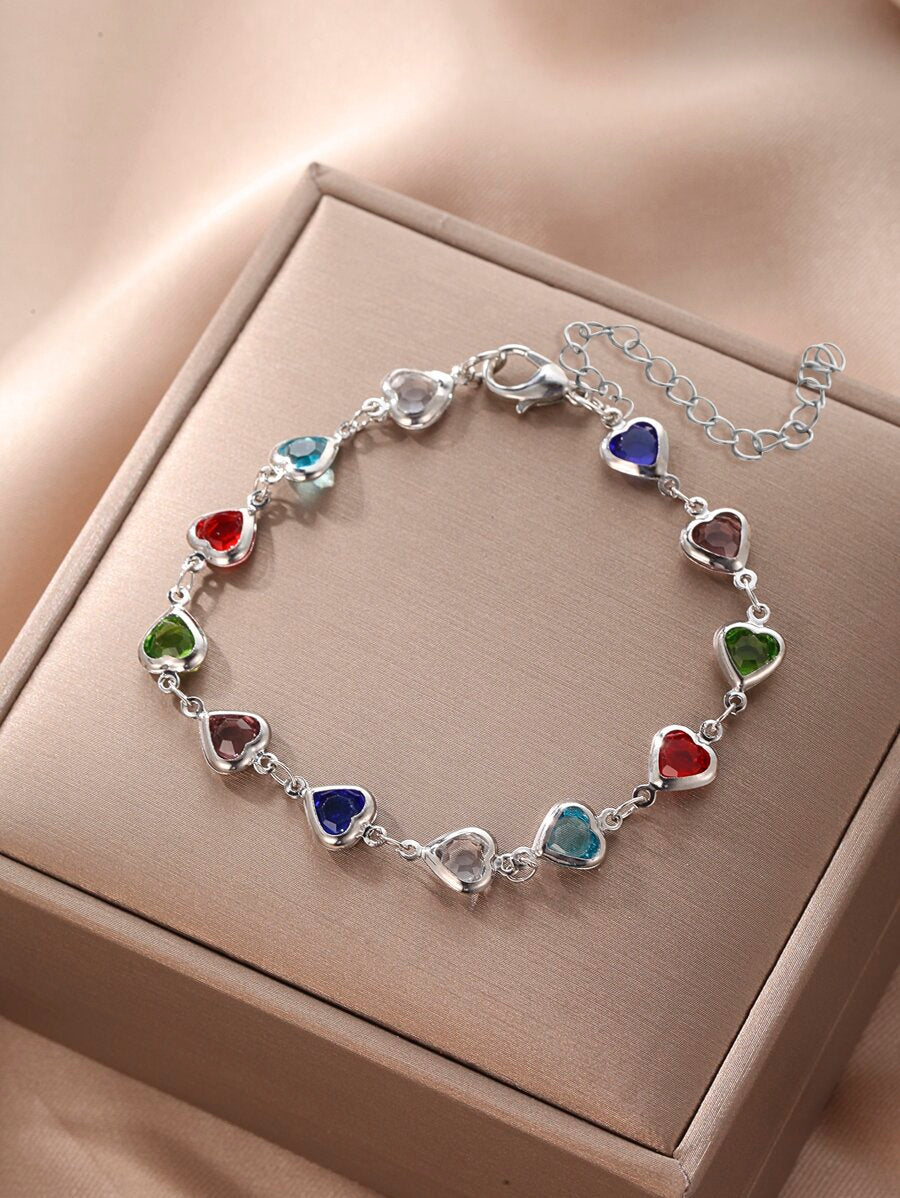 Rhinestone Heart Bracelet - Multi