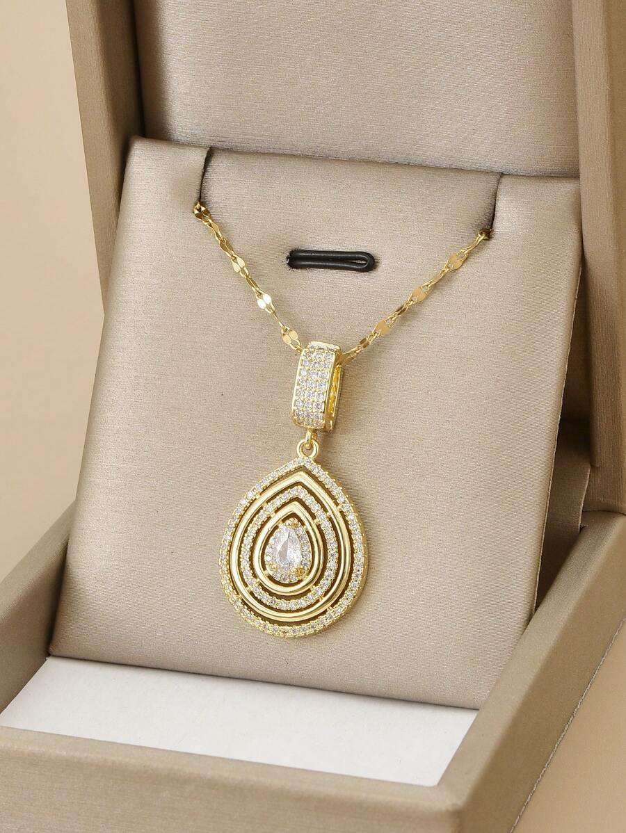 Geometric Teardrop Pendant - Gold