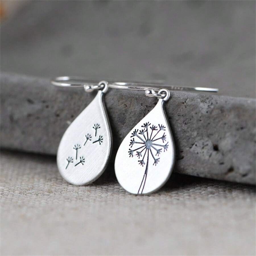 Dandelion Flower Earrings - Silver