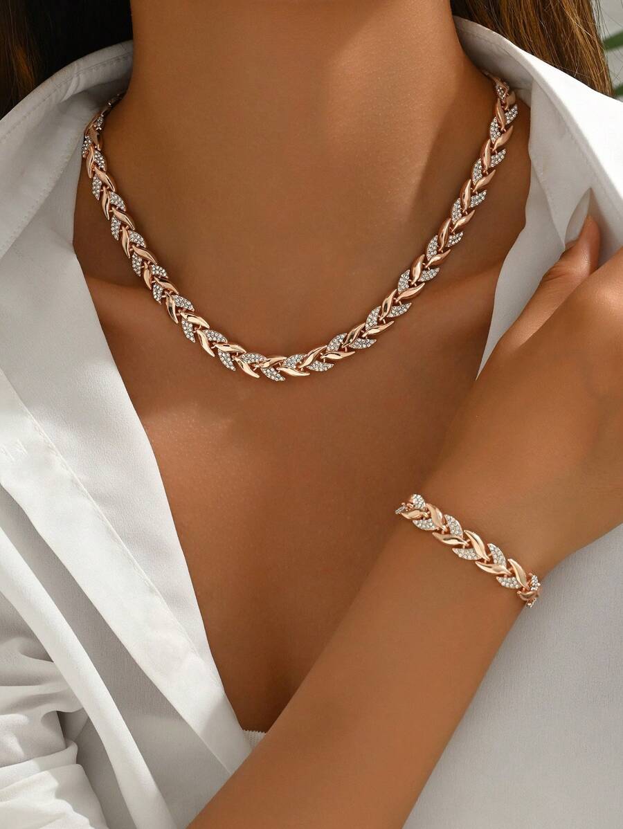 Crystal Necklace & Bracelet - Rose Gold