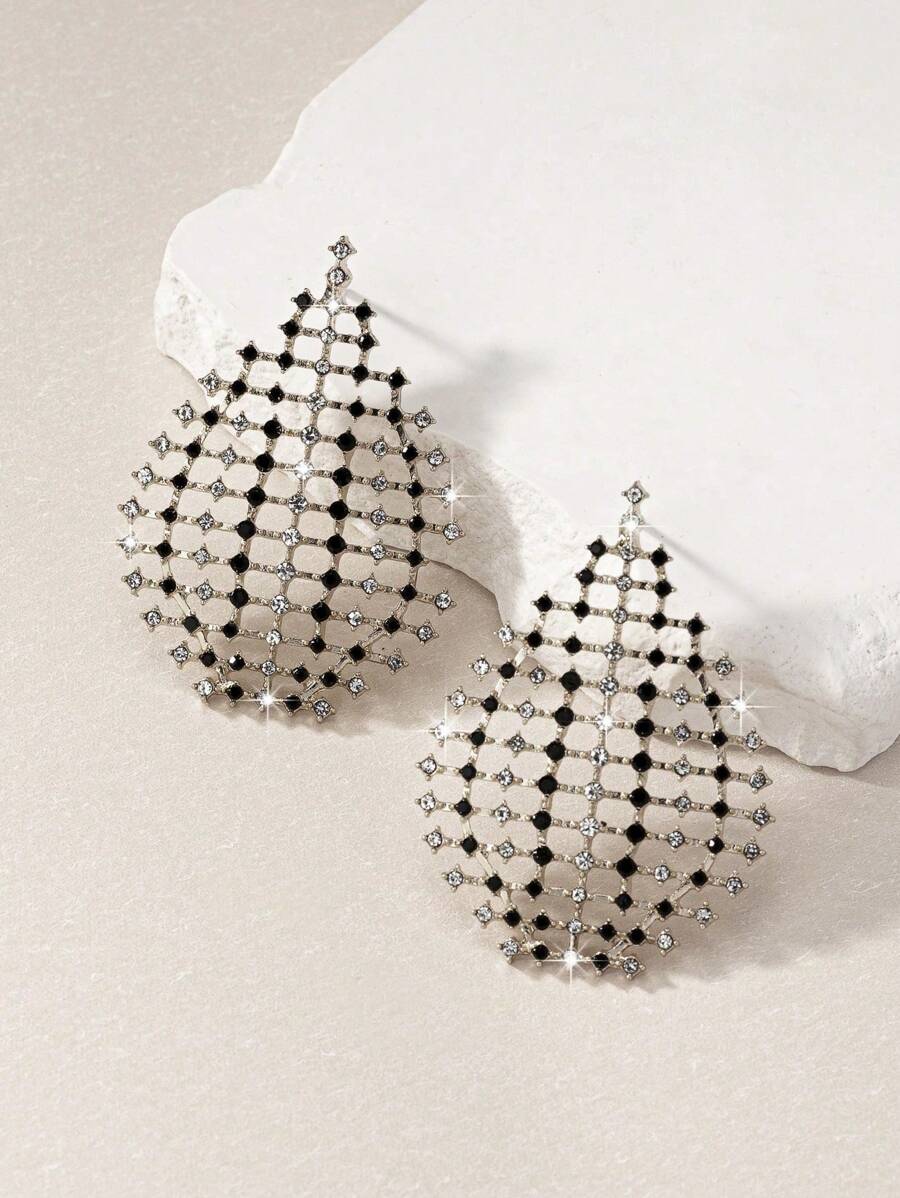 Crystal Hollow Water Drop Earring - Silver