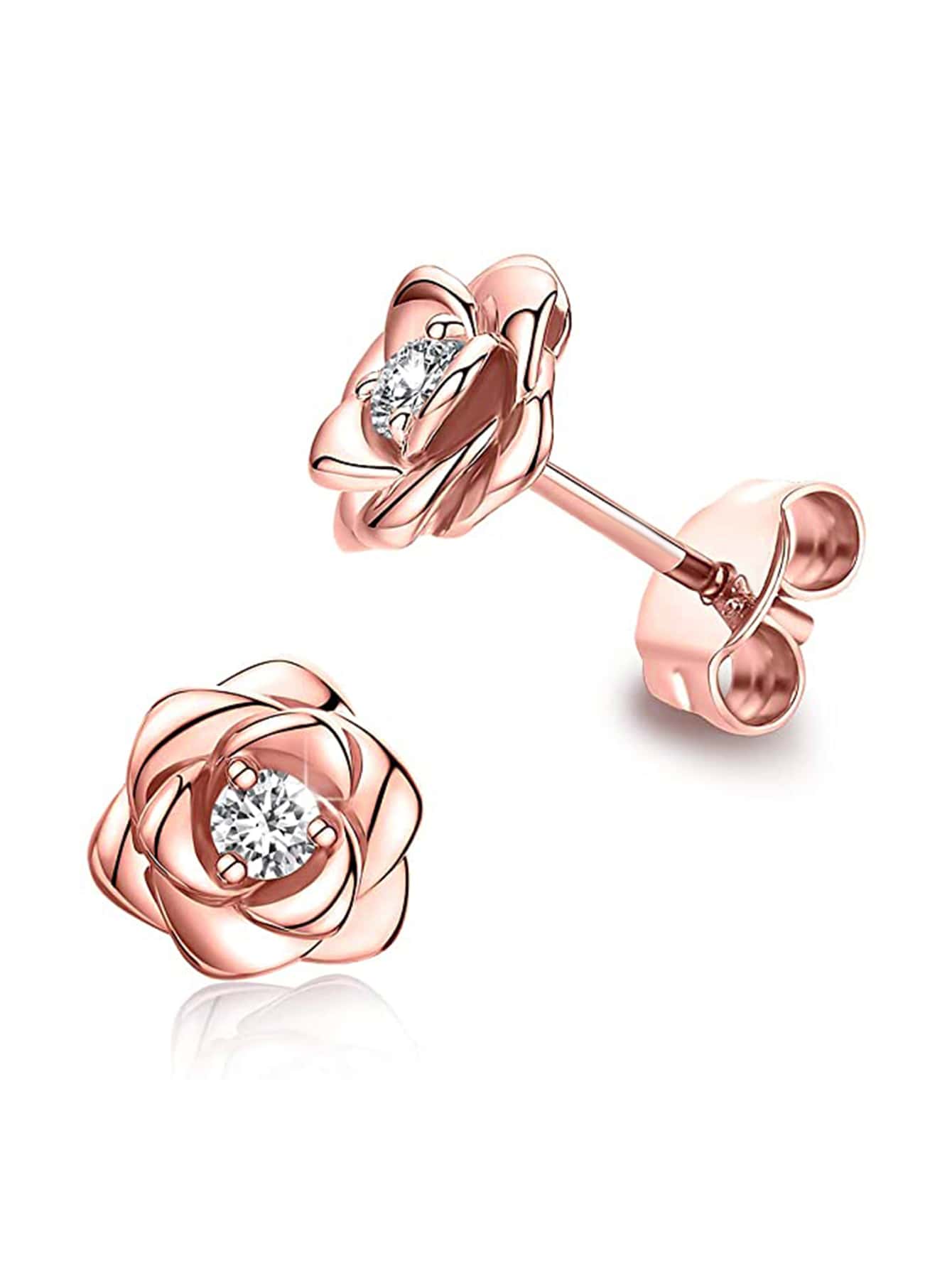 CZ Flower Stud Earring - Rose Gold