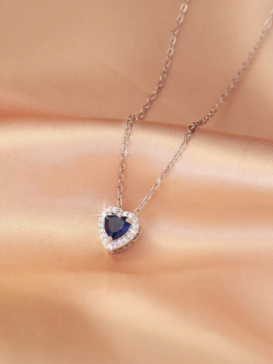 CZ Heart Pendant - Blue