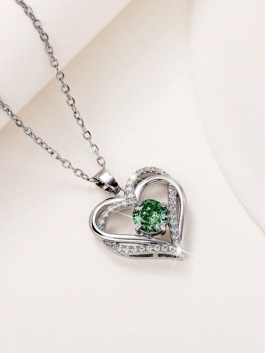 CZ Heart Pendant - Green