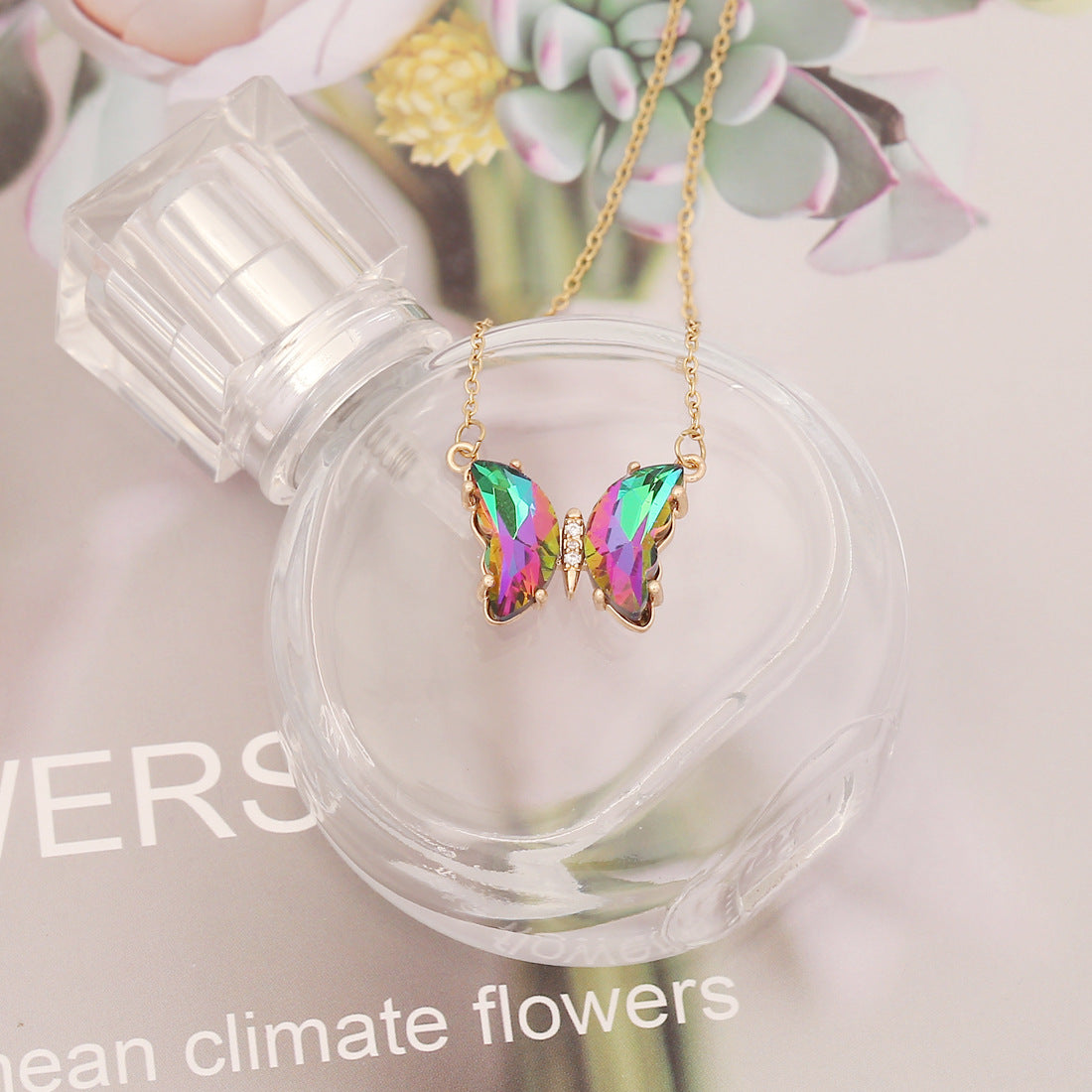 Butterfly Glass Necklace - Seven Colors