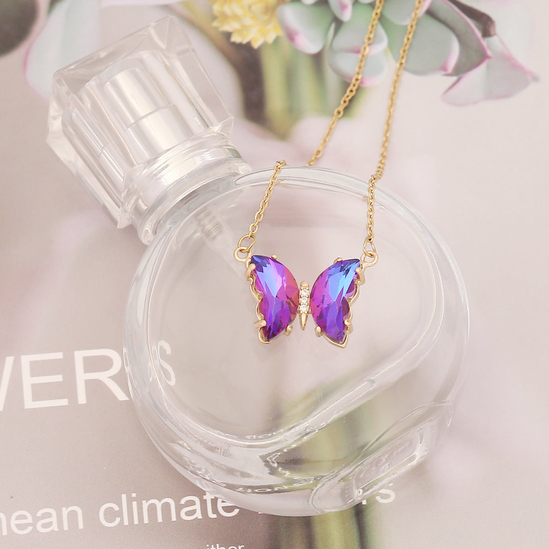 Butterfly Glass Necklace - Purple
