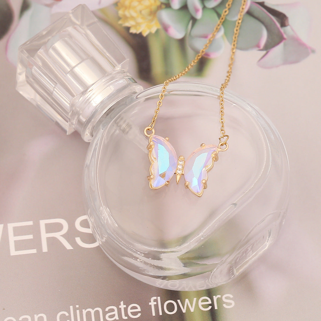 Butterfly Glass Necklace - White