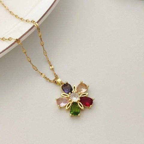 Gold Flower Necklace - Multi