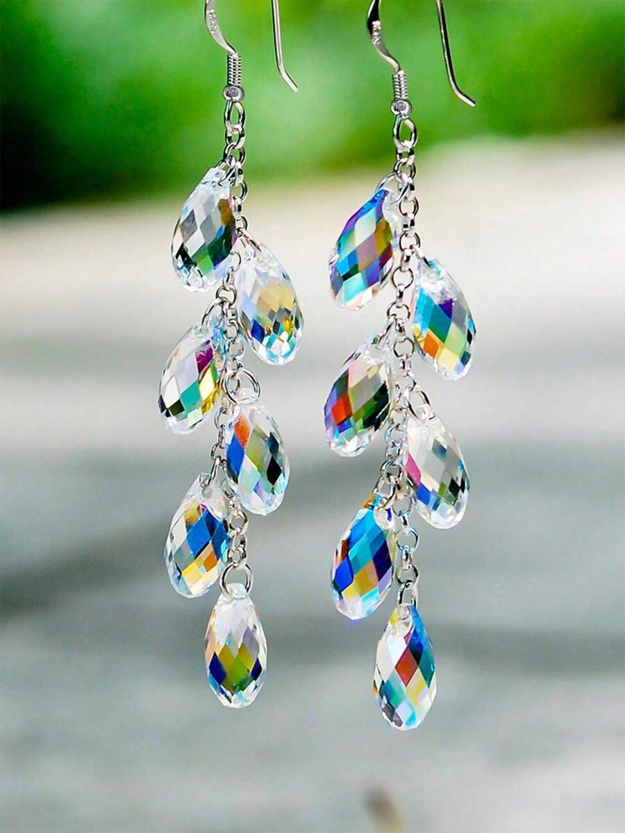 Crystal Fringe Waterdrop Earrings - Multi