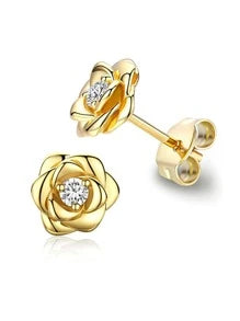 CZ Flower Stud Earring - Gold