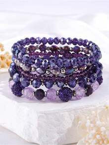 Beaded Purple Stretch Bracelet - Purple