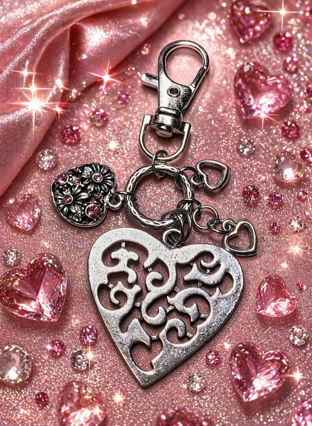 Bag Charm - Bountiful Hearts - Pink