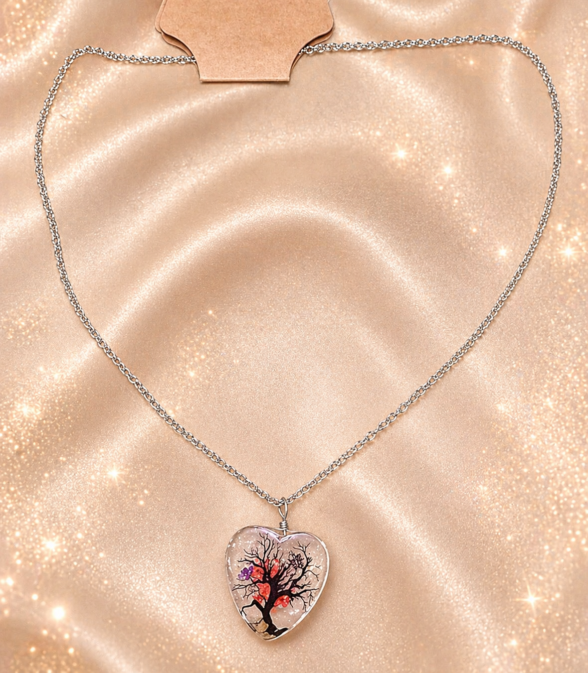 Tree of Life Glass Heart - Red