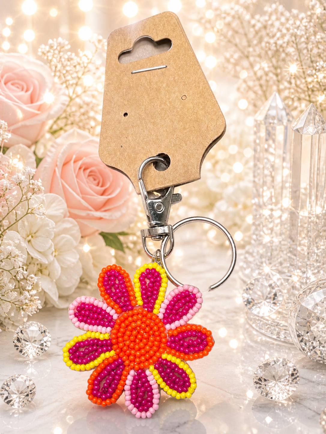 Bag Charm - Decorated Daisies - Pink