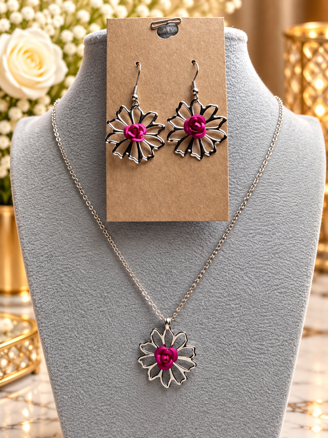 Custom Necklace - Rose Necklace - Pink