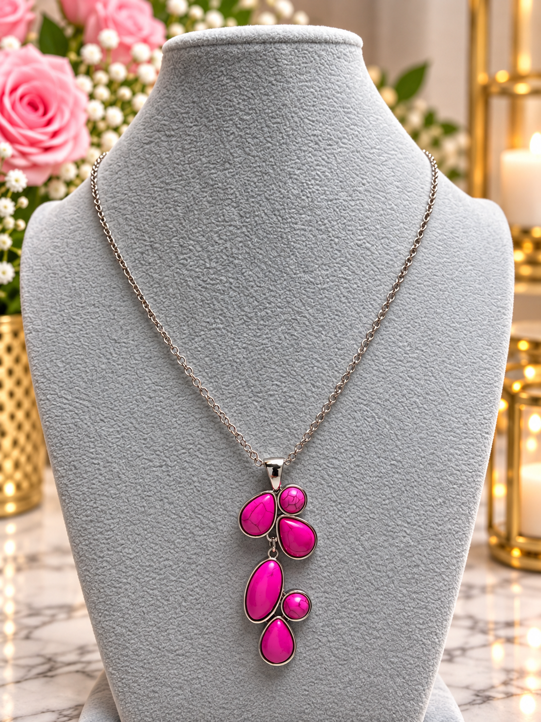Custom Necklace - Crackle Stone - Pink