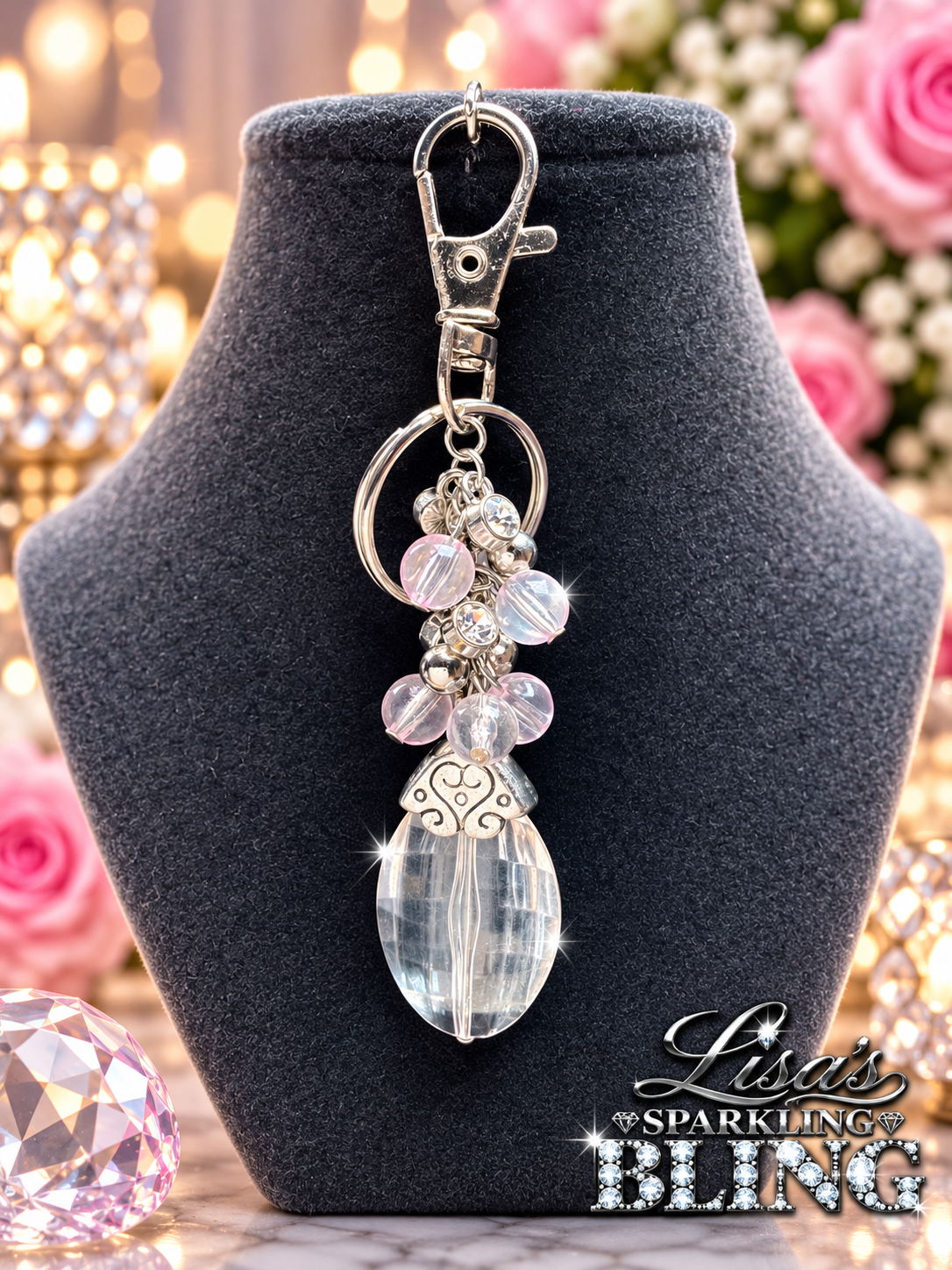 Bag Charm - Crystal Cascade - White