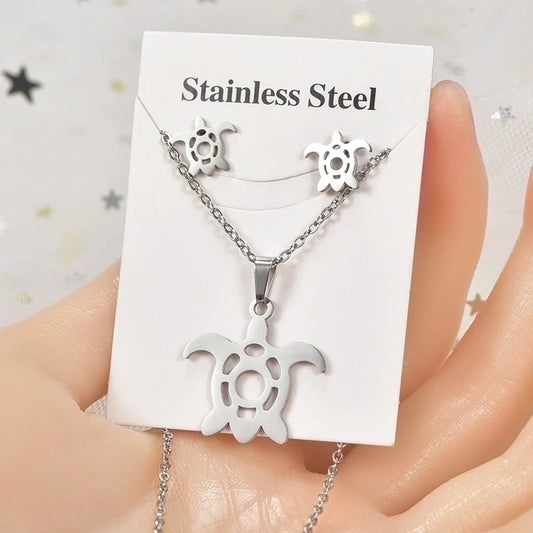 Tortoise Hollow Out Earrings and Necklace Set