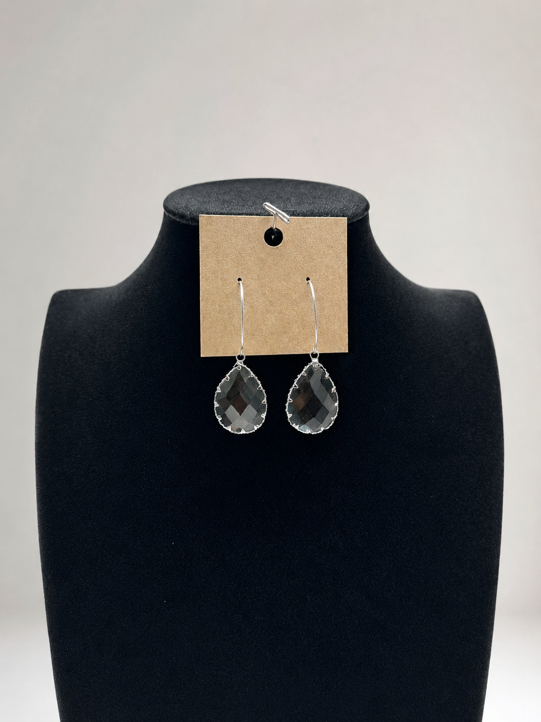 Custom Earrings - Teardrop Hoop - Crystal