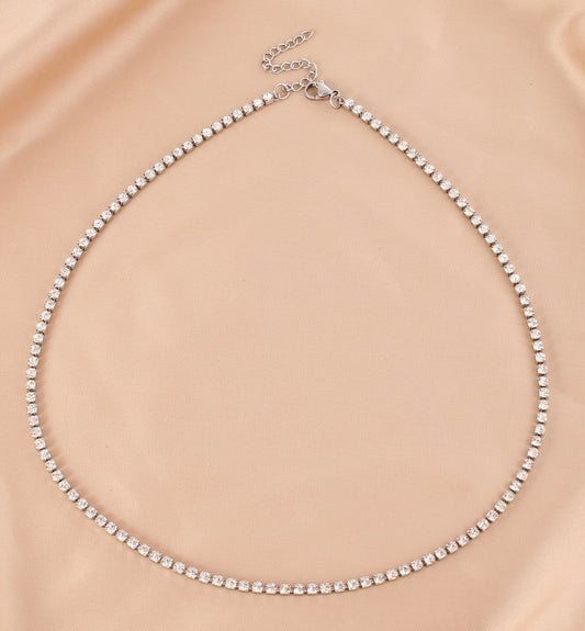 Rhinestone Necklace - White