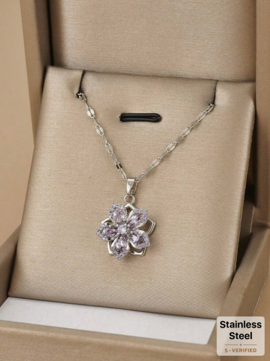5-Petal Spinner Flower Necklace - Purple