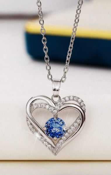 CZ Heart Pendant - Blue